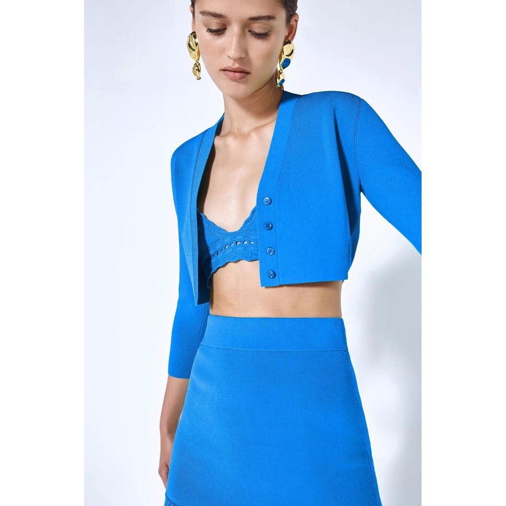 Alexis Women's Smyth Cardigan S Blue Cropped Quarter Sleeve NEW FLAWED